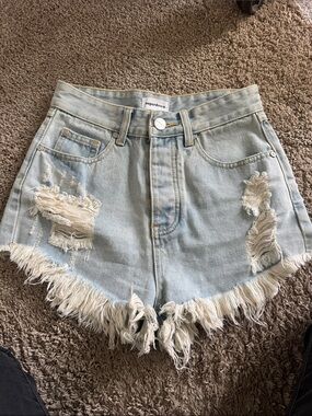 superdown Light Blue Distressed Frayed Hem Denim Shorts
